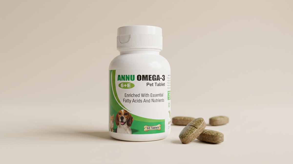 Herbiovet OmegaGlans – kreativ bild med tabletter